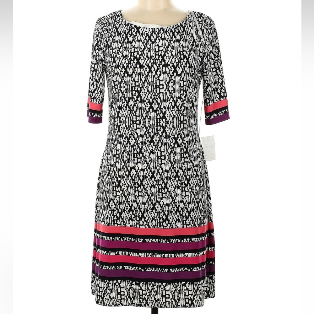 Eliza J Black & White Shift Dress Bright Stripes Women’s Size 6 Small NWT